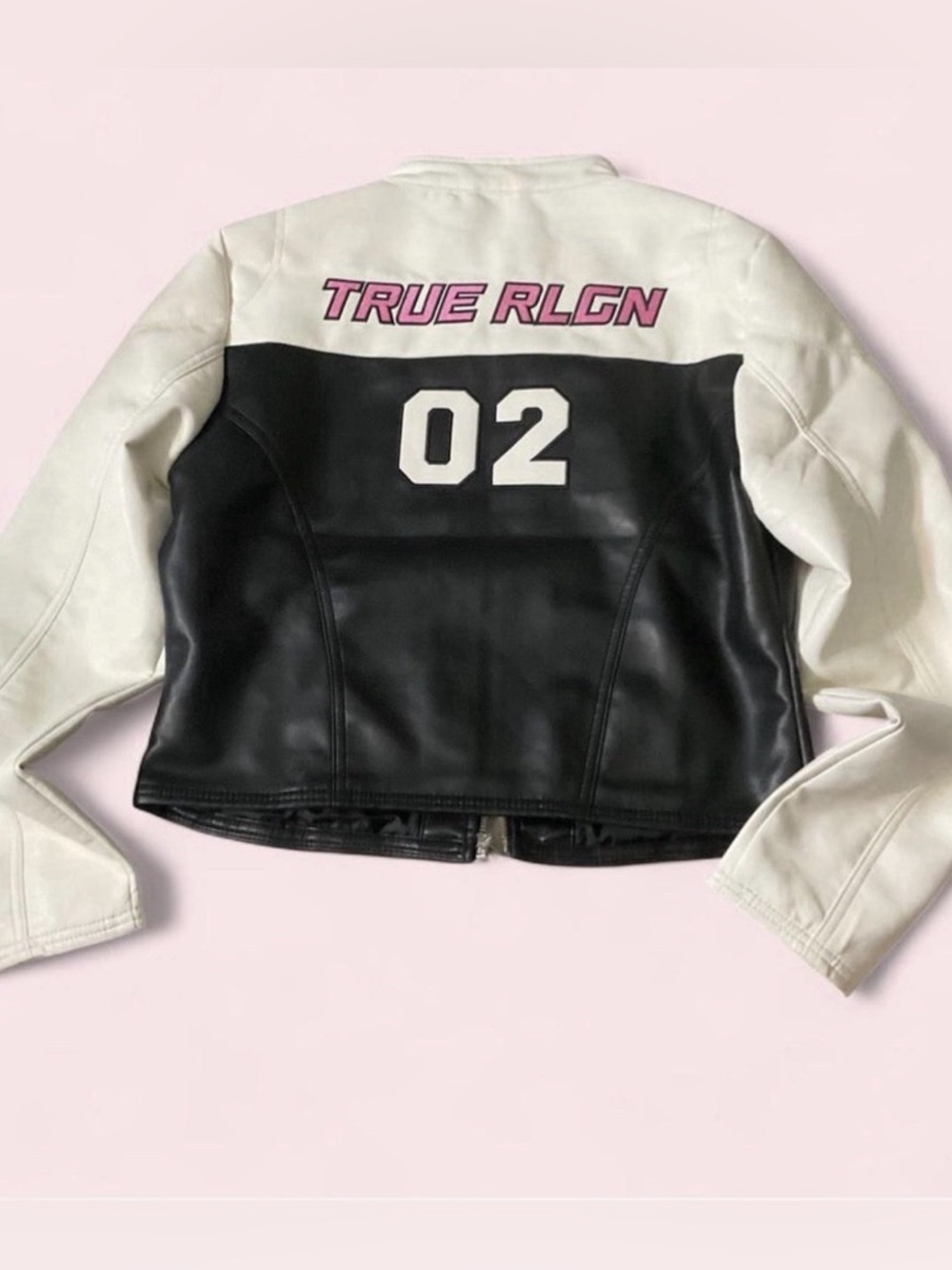 True Religion Colorblock Racer Moto Leather Jacket Racing - Picture 3 of 7